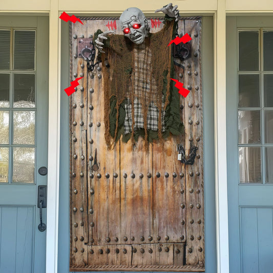 Syncfun 30 Inch Halloween Hanging Animatronic Zombie Ghost,Light Up Red Eye Zombie with Creepy Sound Activated Door Decorations for Halloween Hanging Decorations Indoor Outdoor