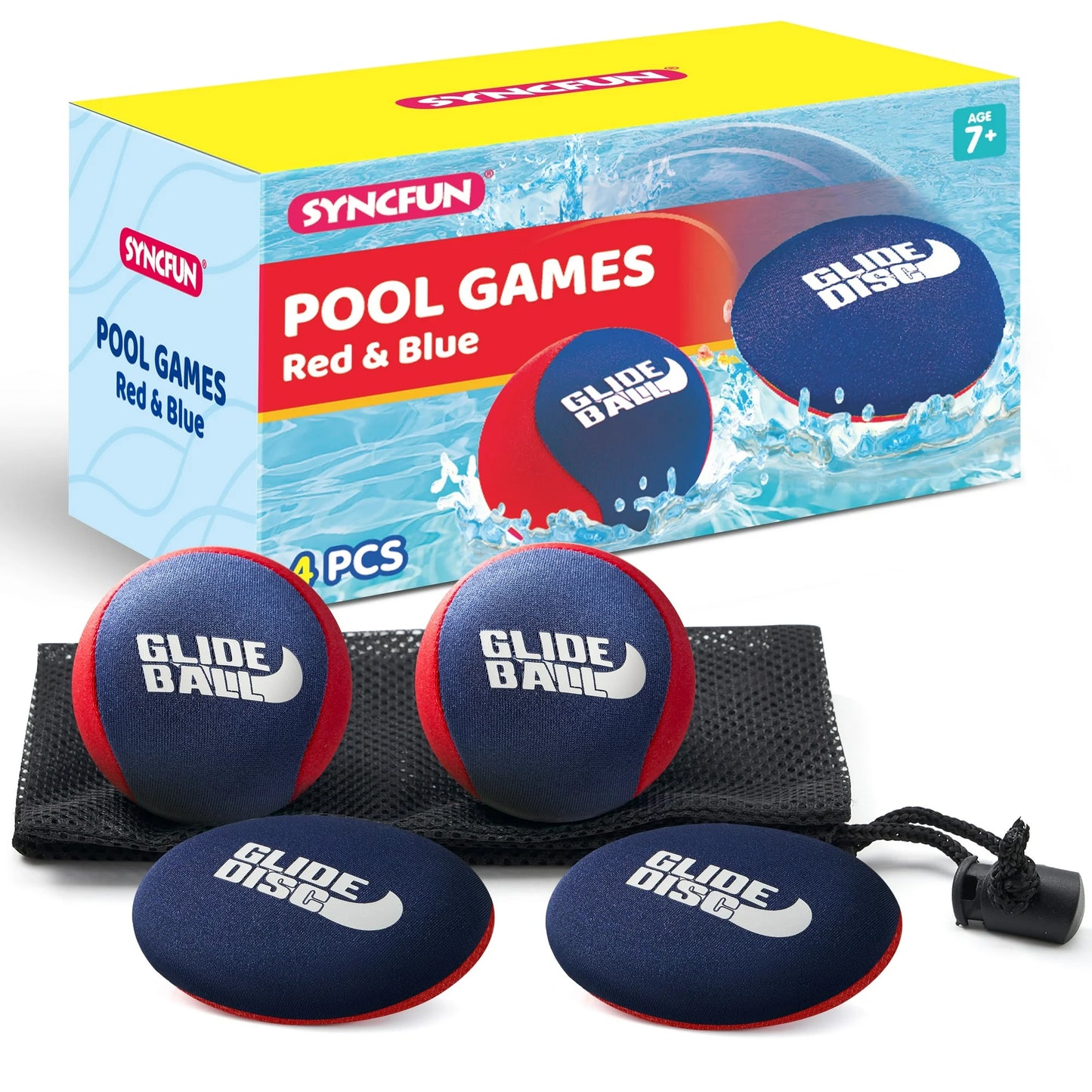 4 Pcs Skip Water Balls, Splash Water Bouncing Balls with Mesh Bag for Beach, Lake or Pool, Fun Beach Toys & Family Games, Summer Gift for Kids 3+ and Adults