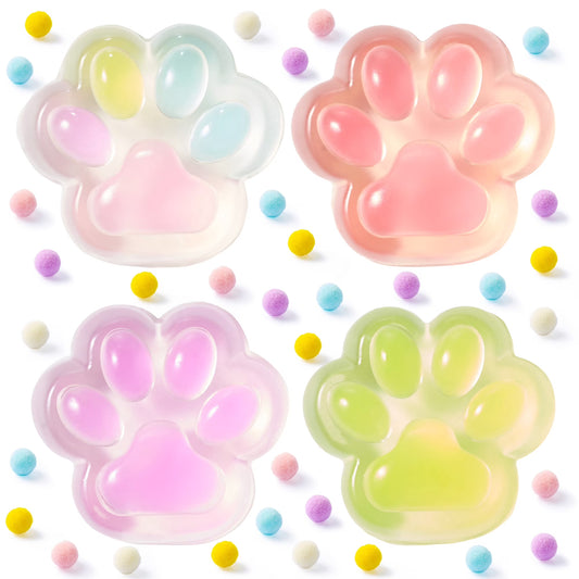 Joyfy 4 Pcs Taba Squishy Transparent Cat Paw Squeeze Fidget Toys for Adults Colorful Kawaii Fufu Squishies for Kids, Soft Stress Relief Gifts for Birthday