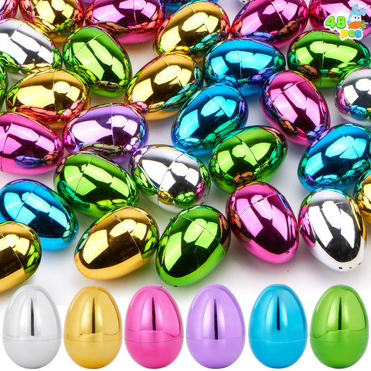Joyfy 48 Pcs Metallic Easter Eggs, 3.15" Shinny Empty Plastic Easter Eggs Fillable, 6 Colors Bulks for Easter Hunt, Filling Treats, Easter Basket Stuffers, Classroom Prize Supplies