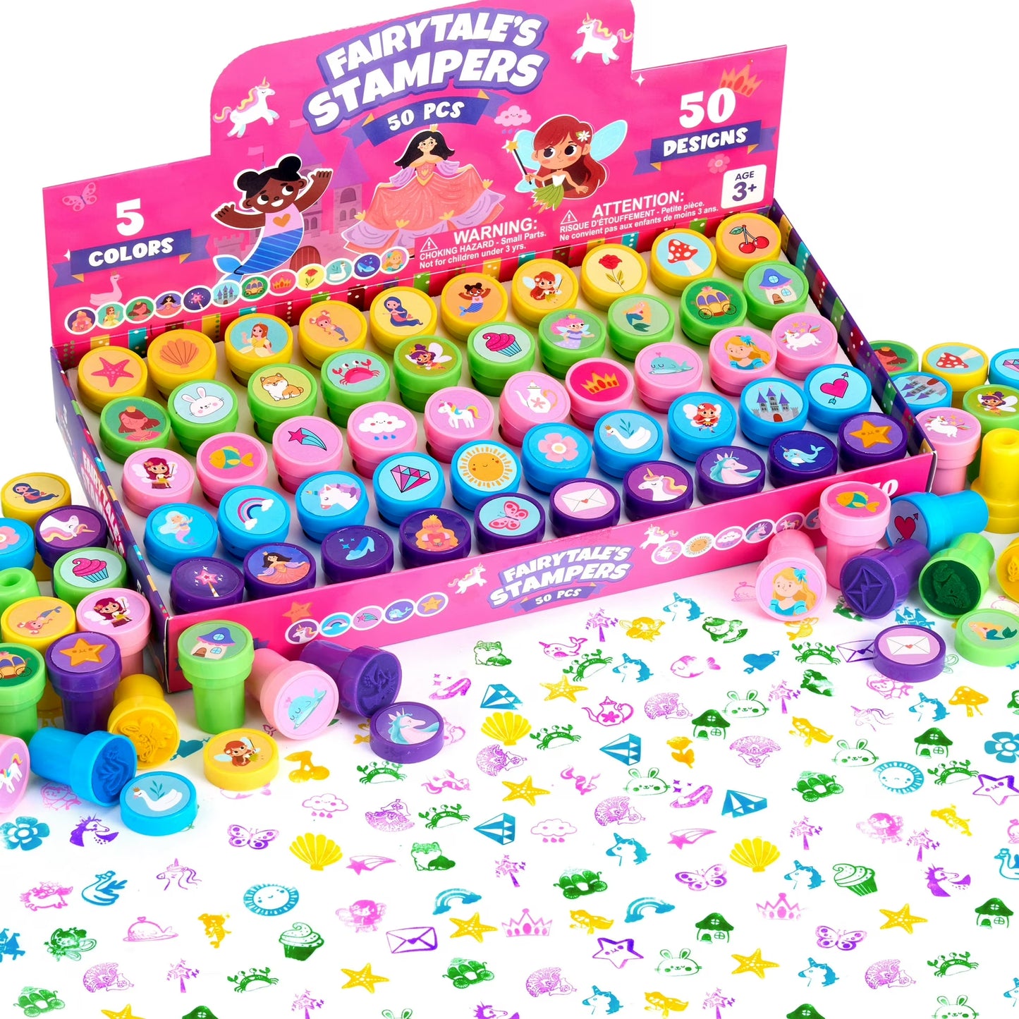 Joyfy 50 Pcs FairyTale's Themed Stamps for Girl, Self-Ink Stampers with 50 Designs, Mermaid & Princess & Unicorn Theme Birthday Party Favor, Kids Classroom Prize, Toy for Halloween & Christmas