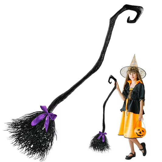 Joyfy 55'' Witch Broom with Ribbons for Kids, Halloween Witches Broomstick Costume Accessory,Halloween Cosplay Party Decorations
