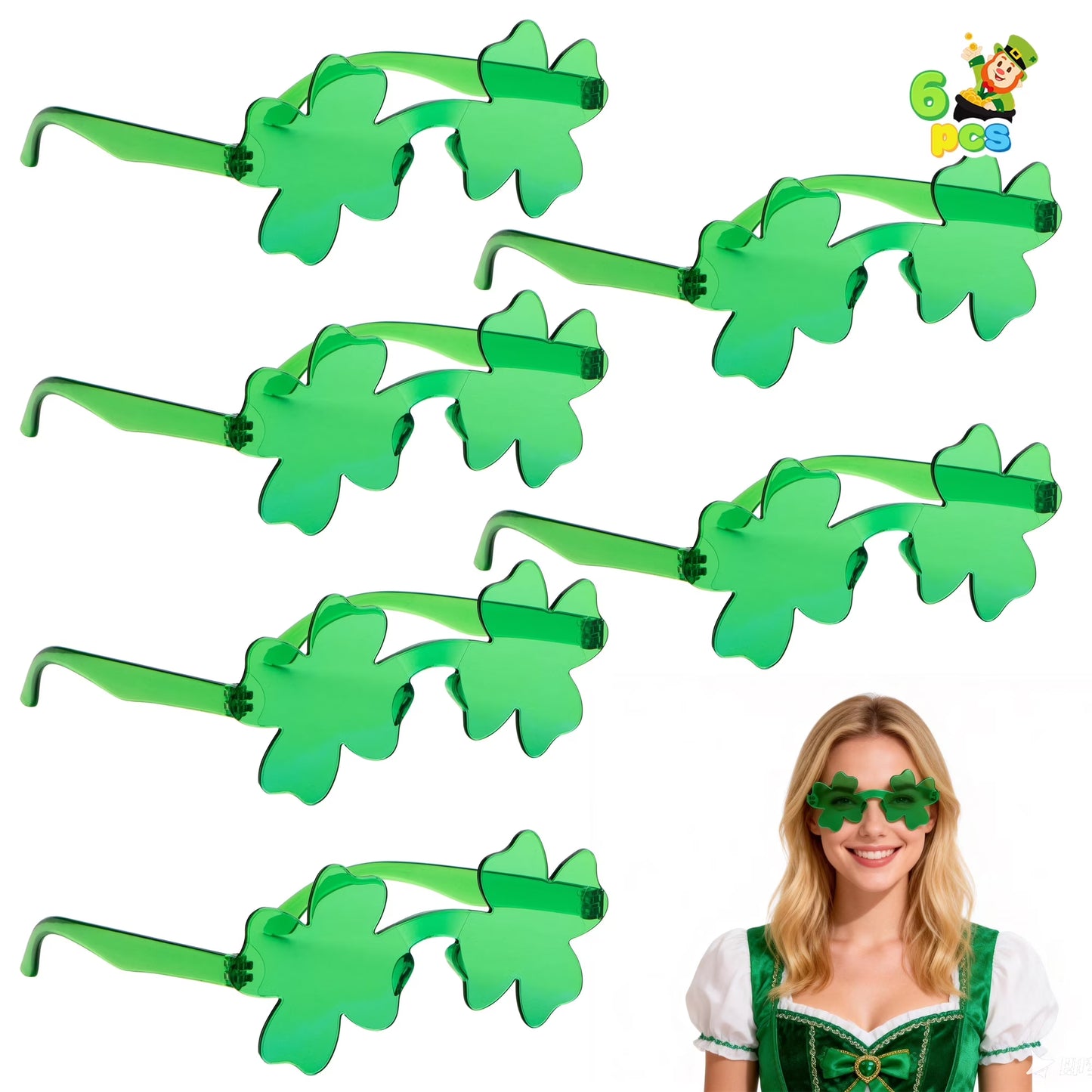 Joyfy 6 Pairs St. Patrick‘s Day Shamrock Sunglasses, Shamrock Glasses Clover Eyewear, St. Patrick Accessory Party Favor Supply