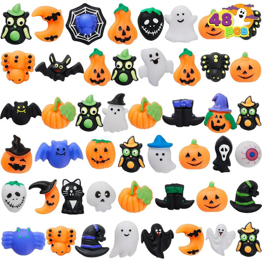 Joyfy 48 PCS Halloween Mochi Squishy toys, Stress Relief Toys, Halloween Party Favors for Kids, Trick or Treat, Classroom Exchange, Game Prizes