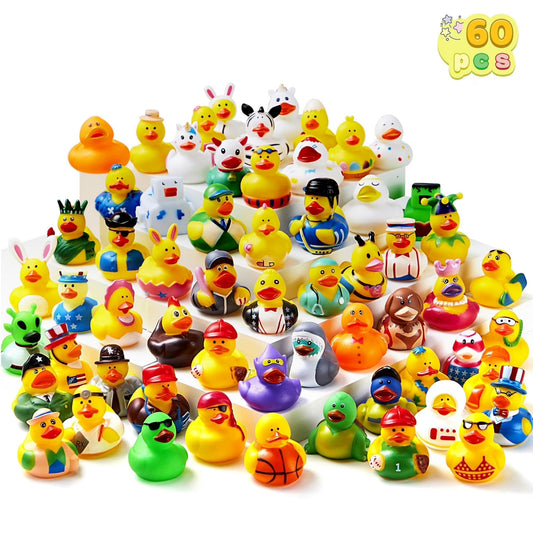 Joyfy 60 Pcs Rubber Ducks for Jeep, Mini Rubber Duckie Toys with Mesh Carry Bag for Kids Baby Bath Shower Toys, Christmas & Birthday Gifts, Halloween Party Favors, Easter Egg Stuffers