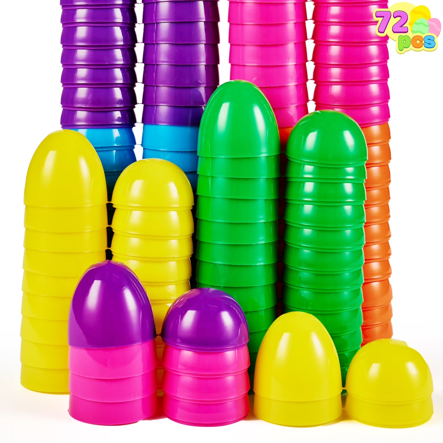 Joyfy 72Pcs 3.15 Easter Eggs, Fillable Plastic Eggs Empty Colorful Bright Eggshells with Hinge for Easter Hunt, Filling Treats, Party Favor, Basket Stuffers, Classroom Prize Supplies
