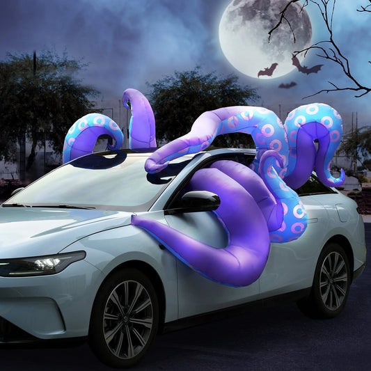 Joyfy 8 Halloween Inflatable Octopus Tentacles Decoration,Trunk or Treat Car Decorations Kit Octopus Tentacles with Built-in LED Light for Halloween Party Indoor,Outdoor,Yard,Garden Decor