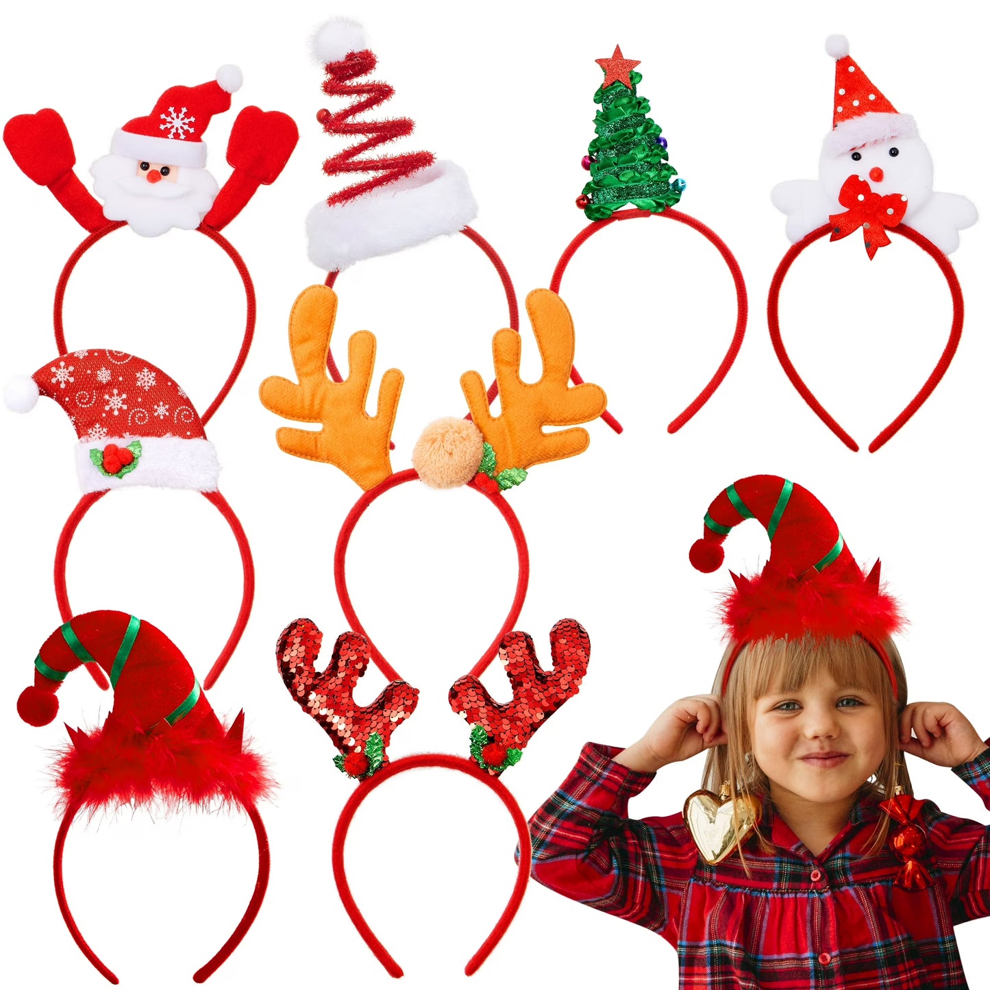 Joyfy 8 PCS Christmas Headbands 3D Head Hat Headbands for Kids Women Men, Christmas Party Christmas Costume Accessories Christmas Party Gifts Photo Booth Party Favors