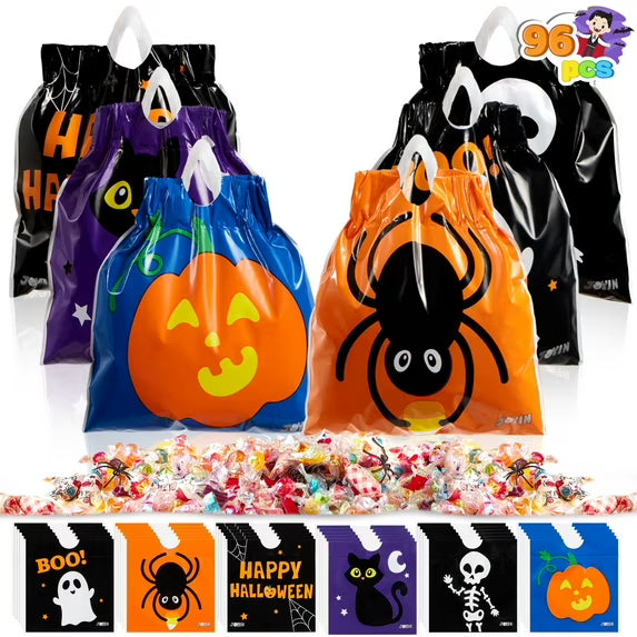 96 Pcs Halloween Treat Bags,Halloween Small Drawstring Candy Bags Goodie Bags Trick or Treat Bags Gift Bags
