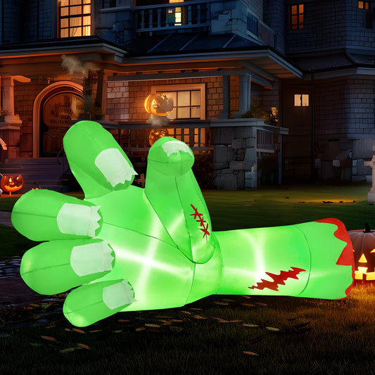 Joyfy 9ft Halloween Inflatables Broken Hand,Giant Zombie Arm Outdoor Decoration with Built-in LEDs,Scary Green Giant Hand Blow Up Yard Decorations