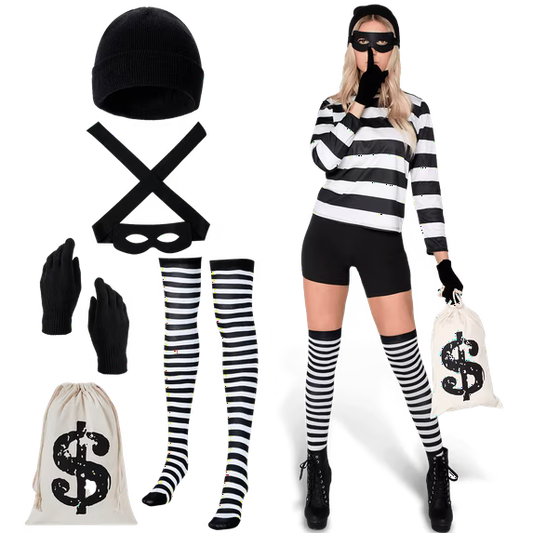 Joyfy Adult Women Robber Costume, Bank Robber Costume Woman for Halloween Costume