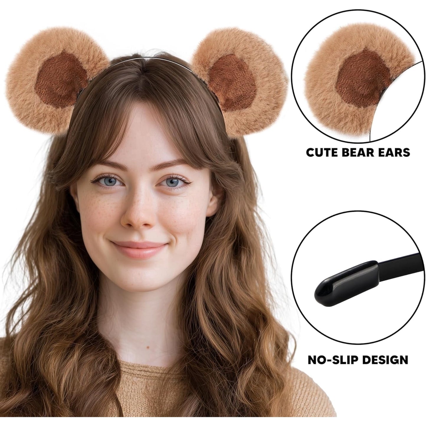 Joyfy Bear Ear Headband for Adults Kids, Brown Movable Headwears, Halloween Bear Costume Accessories for Cosplay Party