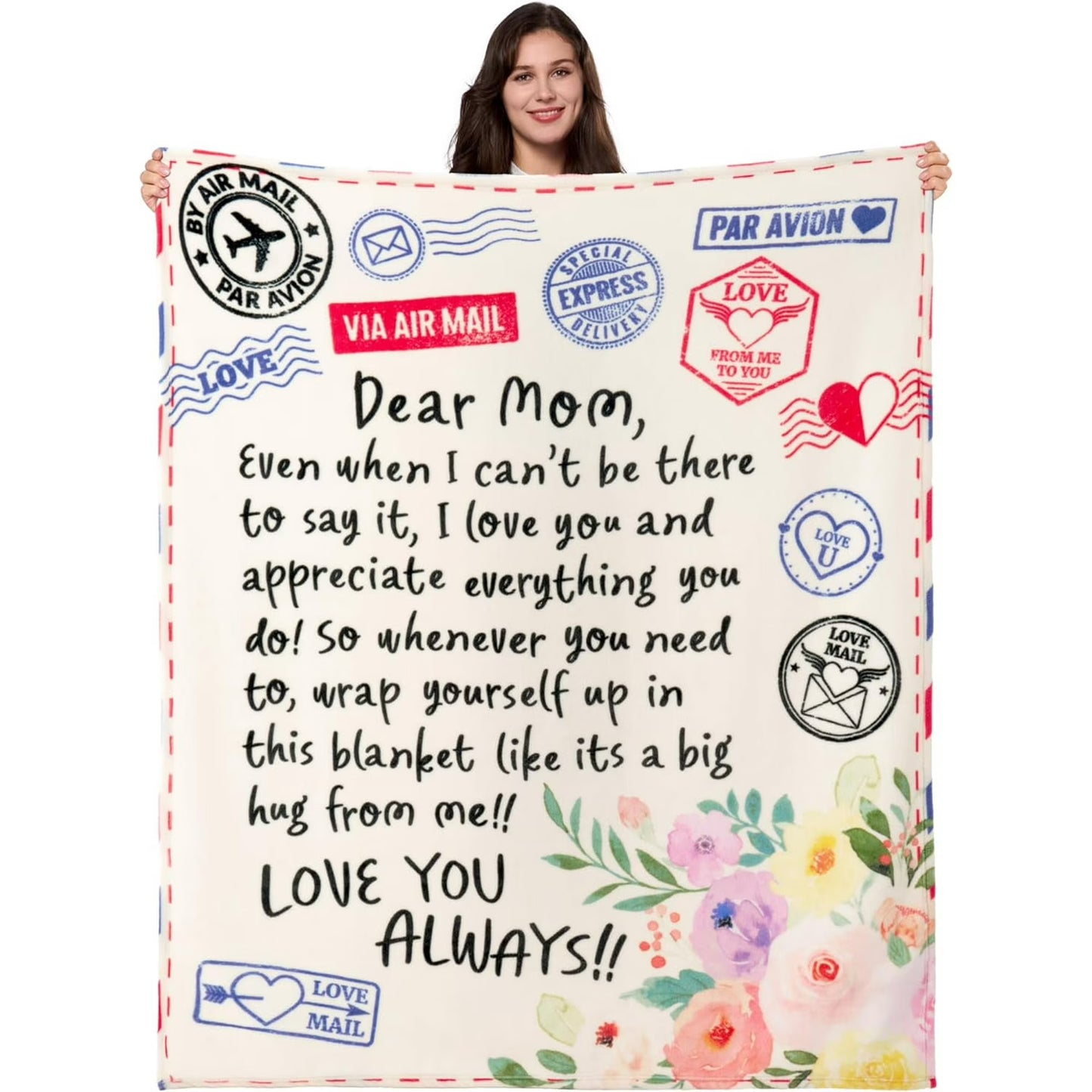 Joyfy Blanket for Mom 50" x 60" Soft Flannel Throw Blanket Birthday Mother's Day Gift，Ivory White