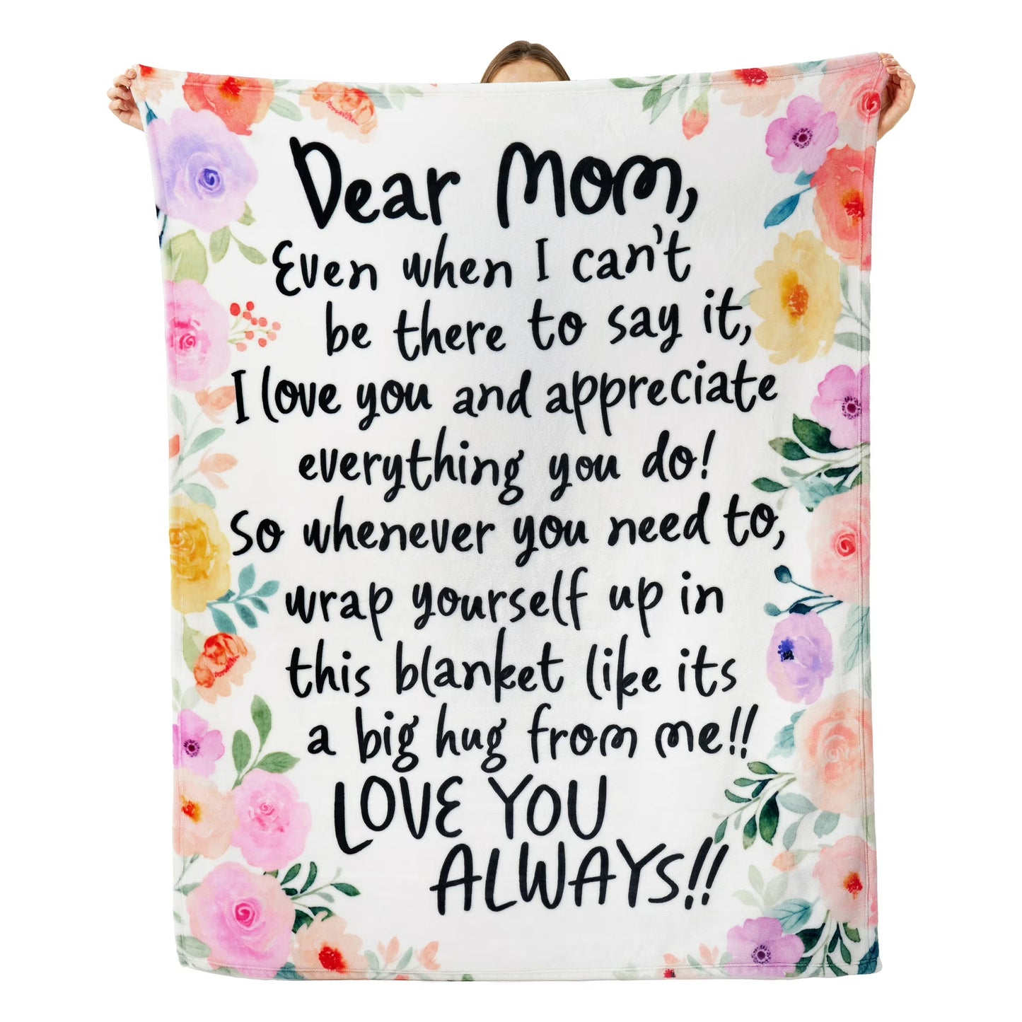 Joyfy Blanket for Mom 50" x 60" Soft Flannel Throw Blanket Birthday Mother's Day Gift，Pink flowers