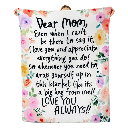 Joyfy Blanket for Mom 50" x 60" Soft Flannel Throw Blanket Birthday Mother's Day Gift，Pink flowers