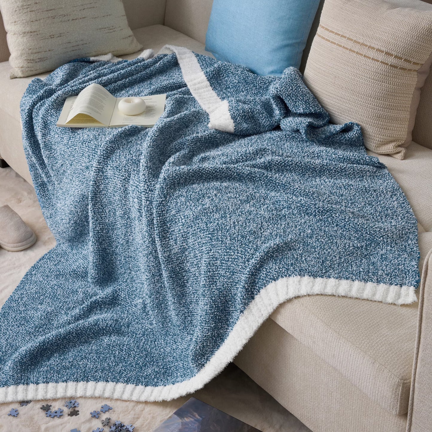 Joyfy Blue Knitted Twin Blanket 60x80 Inches, Cozy Soft Throw for Couch, Bed, Sofa - Cute Aesthetic Room Decor and Gift for Women, Mom, Girls, Mothers Birthday