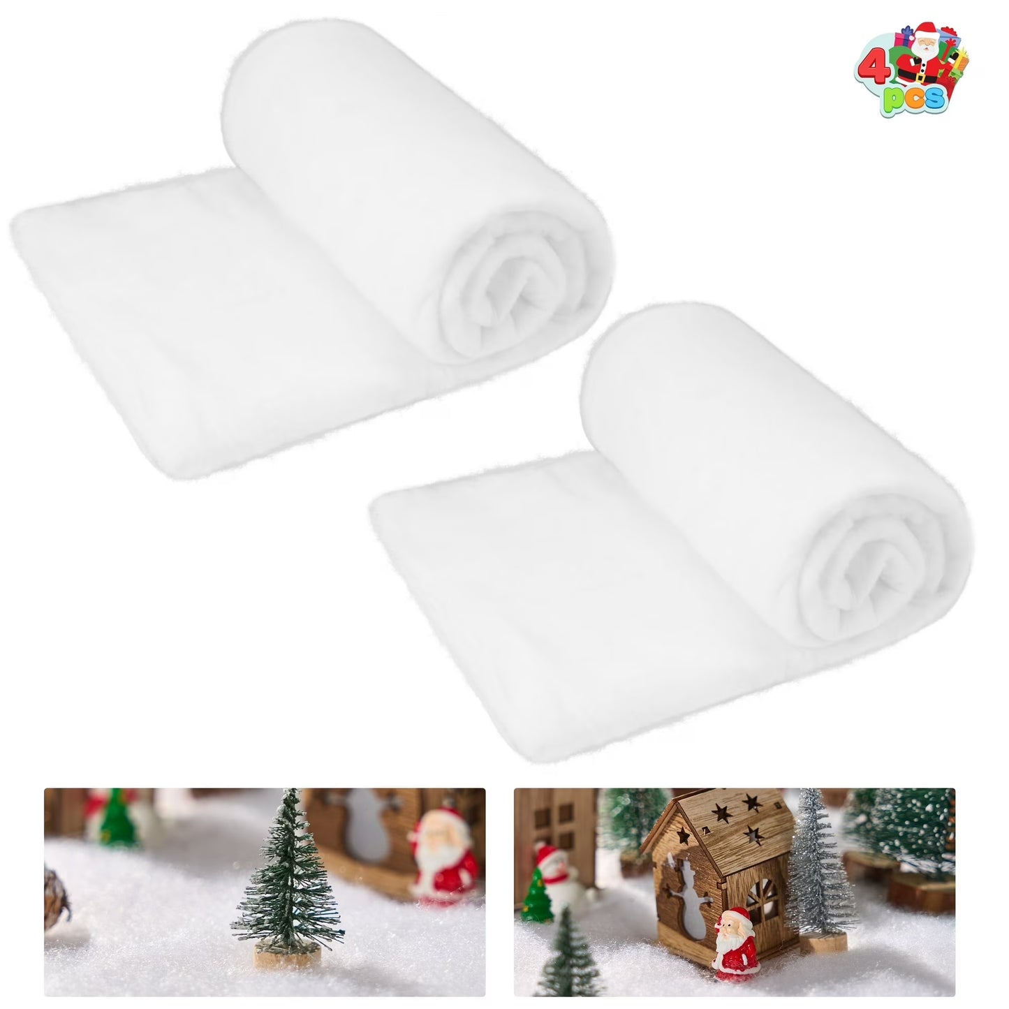 Joyfy Christmas Snow Blanket Roll 3x8ft, 2pcs for Christmas Decorations, Village Displays, Under the Christmas Tree, Thick White Soft Fake Snow Cover for Holiday Decorations and Winter Displays