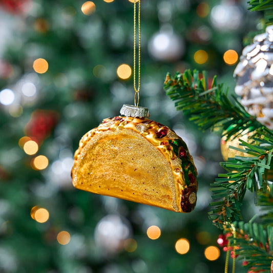Joyfy Christmas Taco Glass Ornament, Xmas Glass Blown Food Hanging Ornament for Christmas Tree Decoration, Fast Food Ornament for Xmas Gift Party Favor Indoor Decoration
