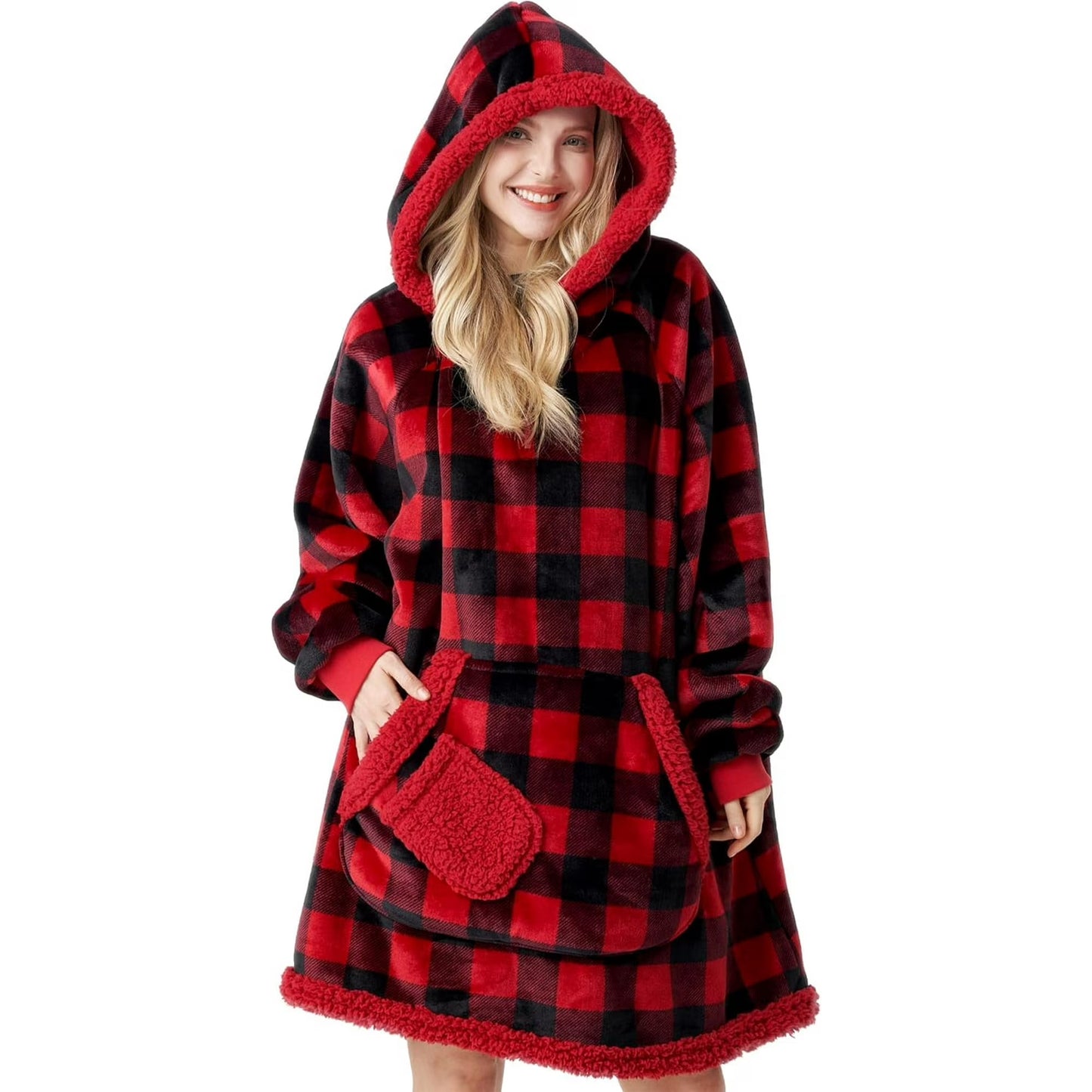 Joyfy Wearable Blanket Oversized Sherpa Sweatshirt, Warm and Cozy Hoodie Blanket for Adult Christmas Birthday Gift