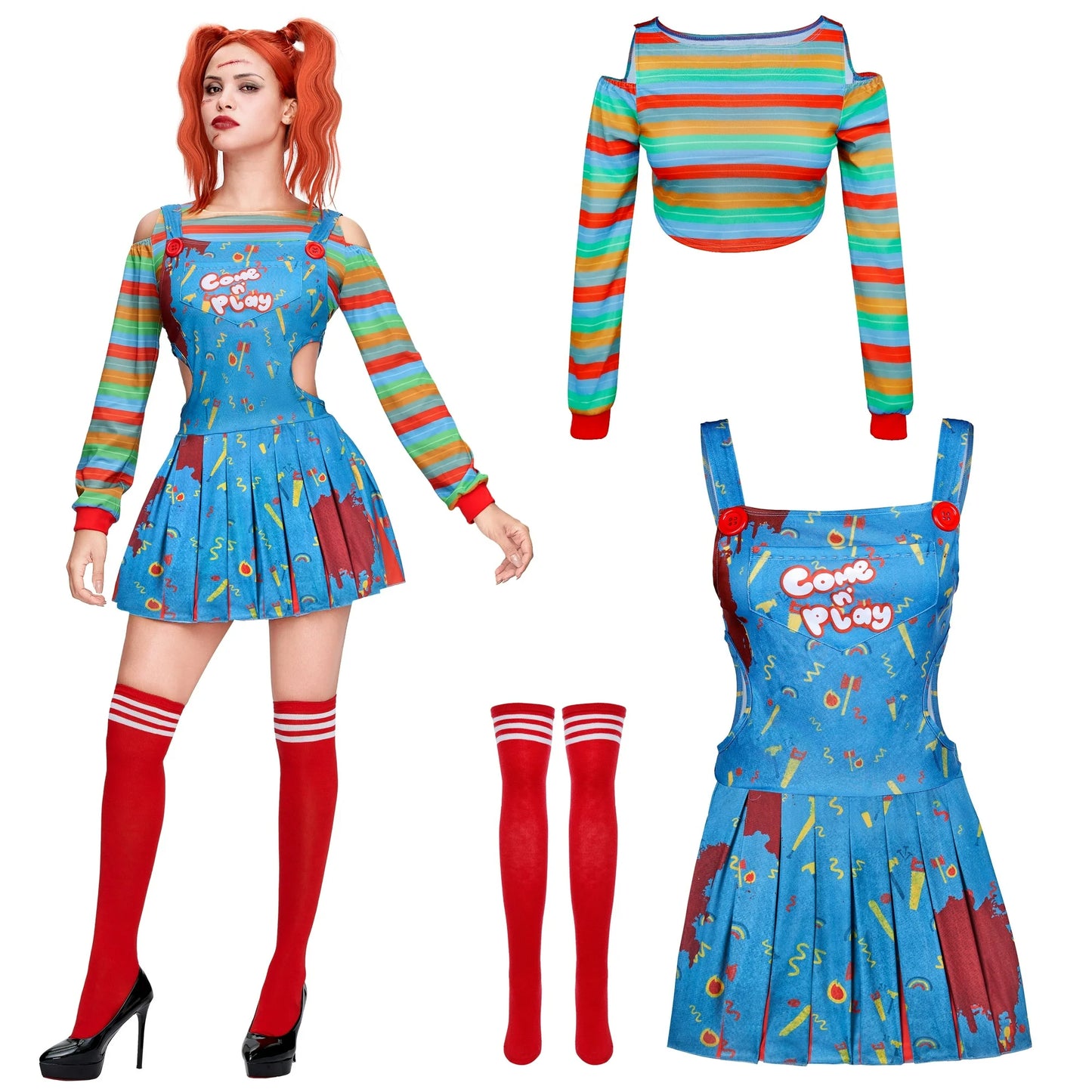 Joyfy Creepy Doll Costume Women for Halloween Costume Adult, Family Matching Killer Doll Costume Halloween Fancy Dress