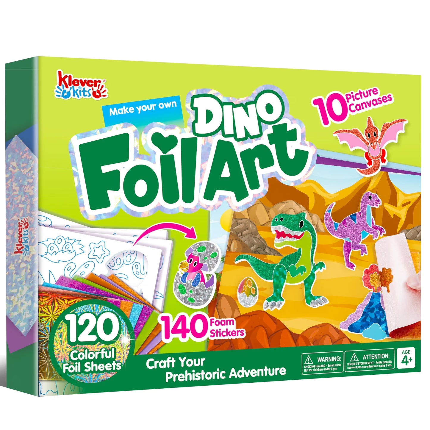 Joyfy Dinosaur Foil Art Kit for Kids, Mess Free Travel Toys with Foil Foam Stickers, Christmas Birthday Gift for Boys and Girls Ages 4 and Up