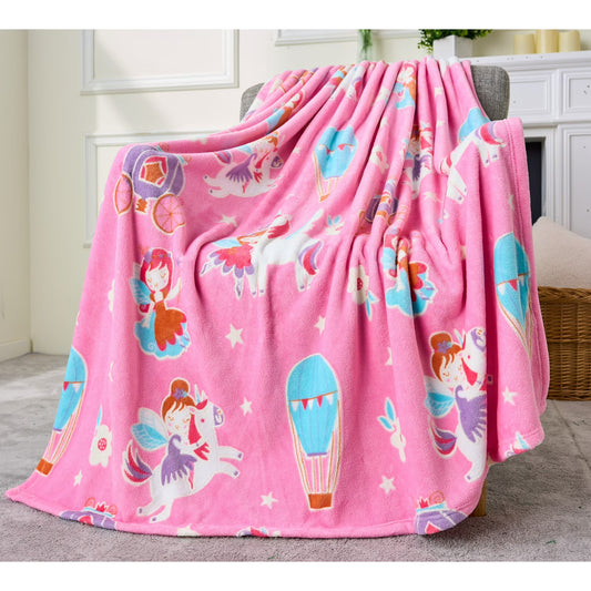Joyfy Glow in The Dark Blanket for Kids Pink Unicorn Gifts for Girls 50" x 60" Soft Cozy Flannel Kids Throw Blanket