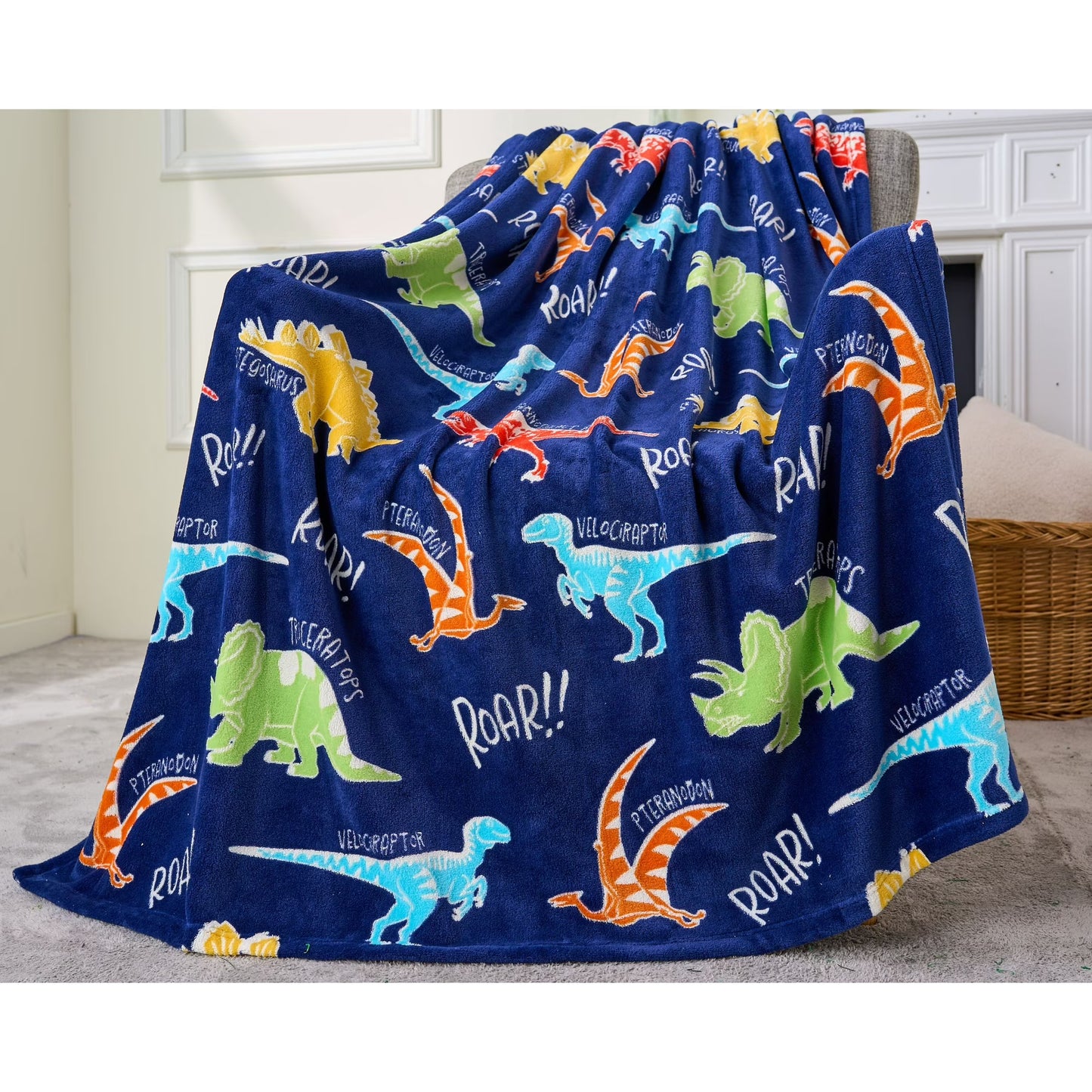 Joyfy Glow in The Dark Dinosaur Blanket for Kids Gifts for Boys 50 x 60 Soft Cozy Flannel Kids Throw Blanket
