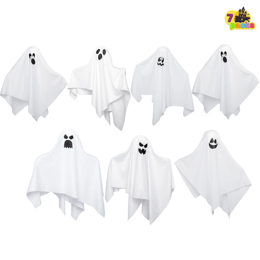 Joyfy 7 Pcs Hanging Ghost Halloween Decorations Outdoor,19.6" Cute Flying White Ghosts Outdoor Hanging Halloween Decorations Yard Decorations
