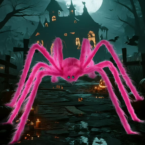 Joyfy 5 ft Giant Spider Halloween Decorations,Scary Spider Halloween Outdoor Party Decorations Props Halloween Yard Decorations,Pink