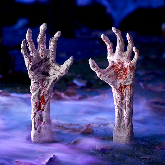 Joyfy Halloween Decoration Outdoor Bloodstain Zombie Arm Stake,Fake Arm Hands Groundbreaker Halloween Yard Decorations