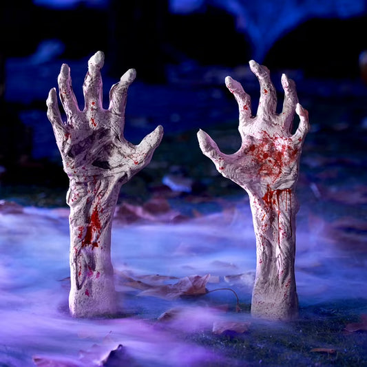 Joyfy Halloween Decoration Outdoor Bloodstain Zombie Arm Stake,Fake Arm Hands Groundbreaker Halloween Yard Decorations
