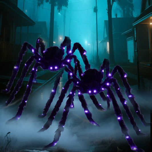 Joyfy 2 Pack 5 ft Light Up Giant Spider Halloween Decorations Outdoor,Scary Spider Halloween Outdoor Party Decorations Props Halloween Yard Decorations,Black