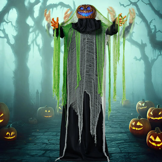 Joyfy Halloween Decorations Outdoor,67" Light Up Animated Scary Decorations Pumpkin Ghost with Sound Activation,Animatronics Pumpkin Decorations for Haunted House Prop Yard Decor