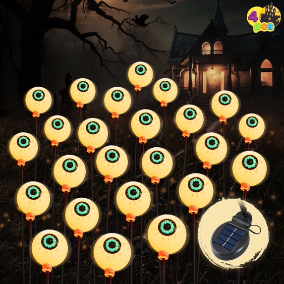 Joyfy 4 Pack Halloween Decorations Outdoor Solar Scary Eyeball Lights,Green Eyeball Swaying Firefly Lights,Waterproof Solar Halloween Path Lights for Yard Garden Lawn Decor