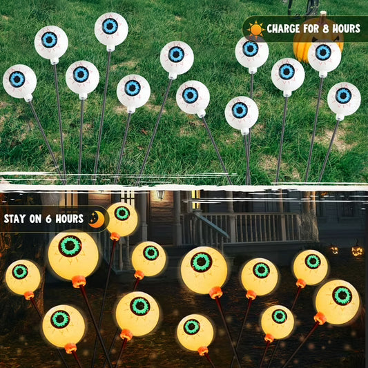 Joyfy 2 Pack Halloween Decorations Outdoor Solar Scary Eyeball Lights,Green Eyeball Swaying Firefly Lights,Waterproof Solar Halloween Path Lights for Yard Garden Lawn Decor