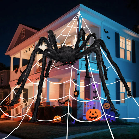 Joyfy Halloween Decorations Outdoor,59'' Giant Spider with 400 sqft Spider Web Fake Spiders with Triangular Huge Spiders Web for Indoor Outdoor Halloween Decorations Yard Haunted House Decor