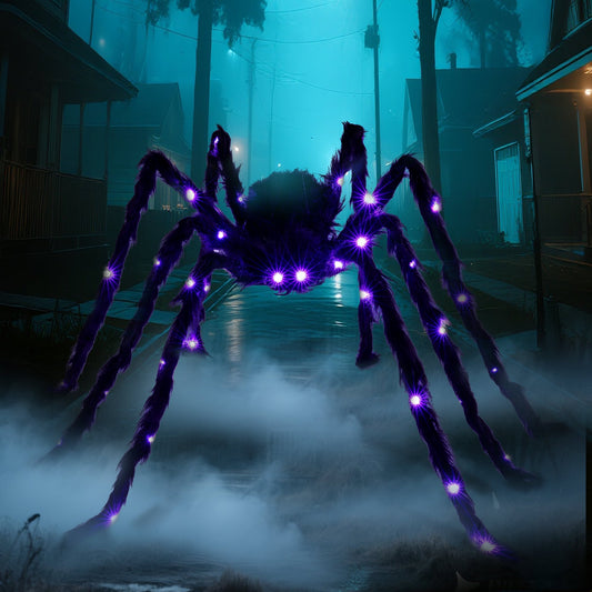Joyfy 5 ft Light Up Giant Spider Halloween Decorations Outdoor,Scary Spider Halloween Outdoor Party Decorations Props Halloween Yard Decorations,Black