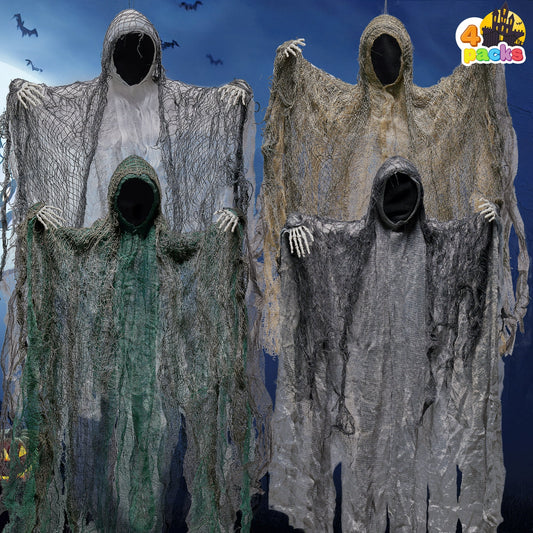 Joyfy 4 Pack 19" Halloween Decorations Outdoor Hanging Ghost,Scary Grim Reapers with Posable Arms in Dark Horror Robe Decorations for Halloween Indoor Outdoor Yard Home Decorations