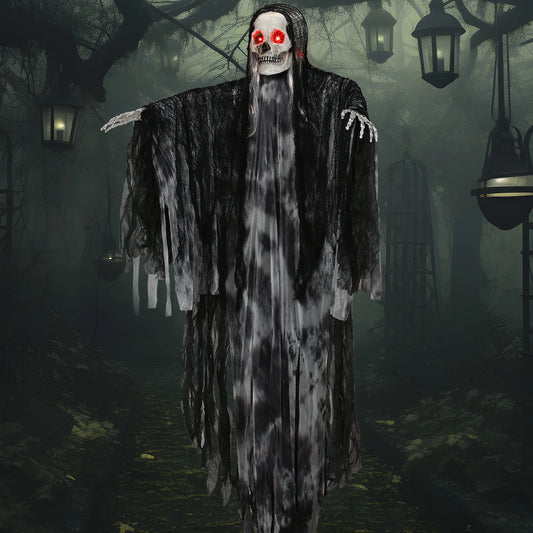 Joyfy 59" Halloween Animatronics Hanging Grim Reaper Decorations Outdoor,Halloween Skeleton Ghost with Glowing Eyes and Creepy Sound Decoration for Halloween Outdoor