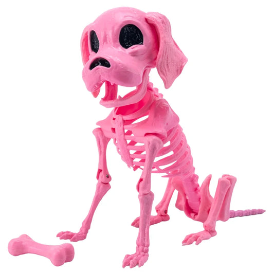 Joyfy 9.8 Inch Halloween Skeleton Dog Skeleton Halloween Decor,Pose-N-Stay Plastic Skeleton Bones with Posable Joints for Hallowmas Decoration Outdoor Haunted House Party(Pink)