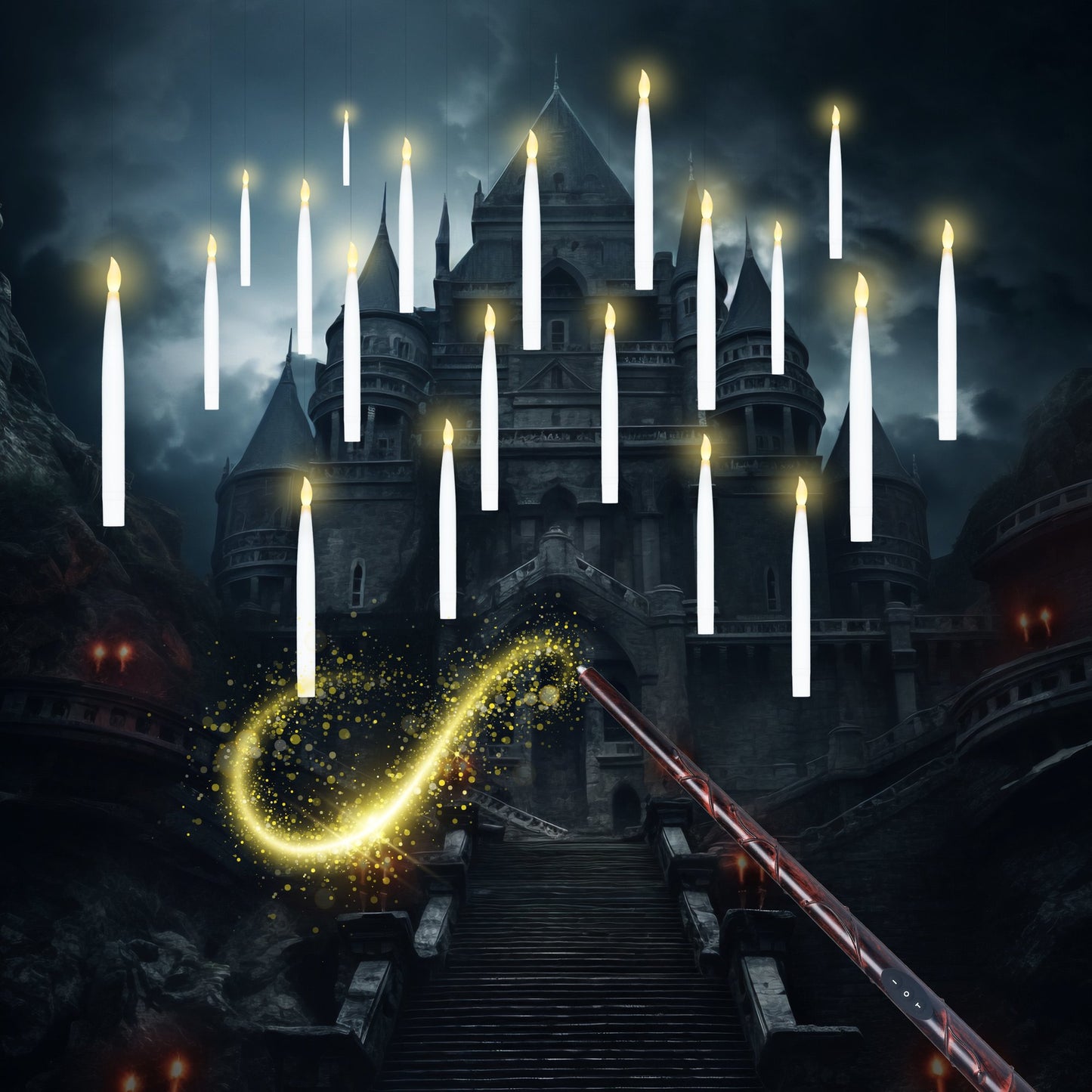 Joyfy 20Pcs Halloween Floating Candles with Wand Halloween Decorations Indoor,Remote Flickering Warm Light Taper Magic Hanging Candles with 2 Light Mode and Timer