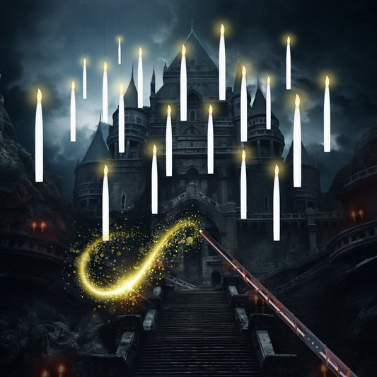 Joyfy 20Pcs Halloween Floating Candles with Wand Halloween Decorations Indoor,Remote Flickering Warm Light Taper Magic Hanging Candles with 2 Light Mode and Timer