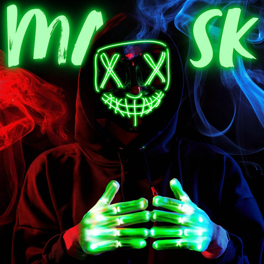 Joyfy Halloween Mask Light up Mask and Gloves,Scary Halloween Costumes Accessories for Boys,Cosplay Halloween Costume Masquerade Parties,Carnival,Gifts