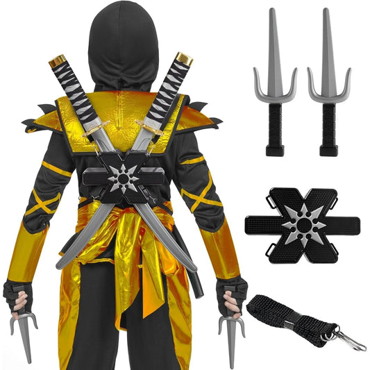 Joyfy Halloween Ninja Costume Accessories with Ninja Swords, Backpack Weapon Toy Set, Ninja Costume for Cosplay, Dress-up Party for Kids Adults