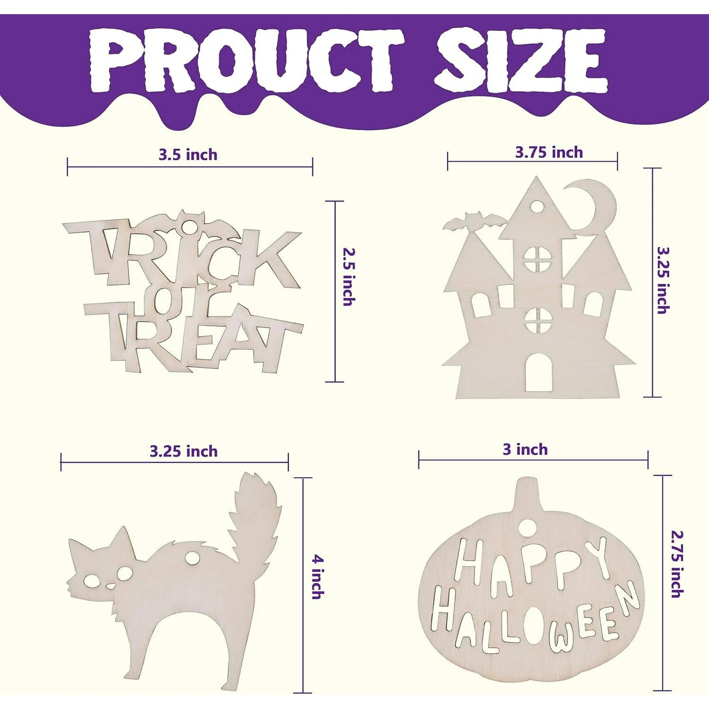 Joyfy 60 Pcs Halloween Crafts Wooden Painting Kit Party Supplies,DIY Wood Blank Cutouts Ornaments for Kids Halloween Hanging Decorations