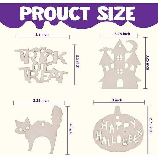Joyfy 60 Pcs Halloween Crafts Wooden Painting Kit Party Supplies,DIY Wood Blank Cutouts Ornaments for Kids Halloween Hanging Decorations