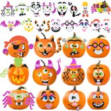 Joyfy 16 Packs Halloween Pumpkin Decorations Kit for Kids,Foam Pumpkin Face Stickers Halloween Party Supplies Halloween Favors Pumpkin Painting Kit