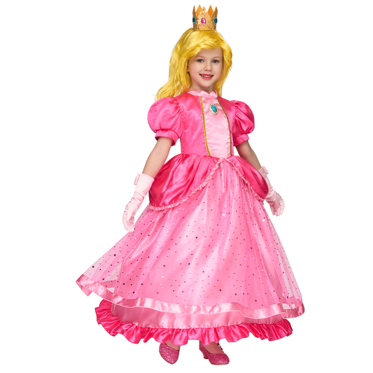 Joyfy Halloween Pink Peach Princess Dress for Kids Girls, Crown Costume Set for Toddler Birthday Party Fancy Dress Cosplay