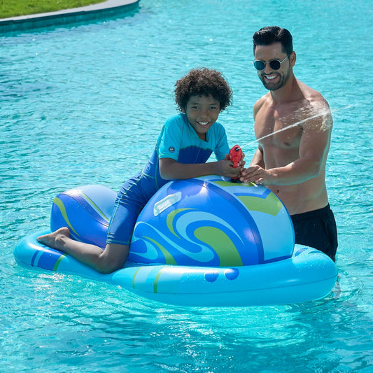 Joyfy Inflatable Toddler Jet Ski Pool Float with Water Gun, Inflatable Ride-on Pool Toys for Kids, Water Fight Toys, Inflatable Battle Blaster Fun for Summer