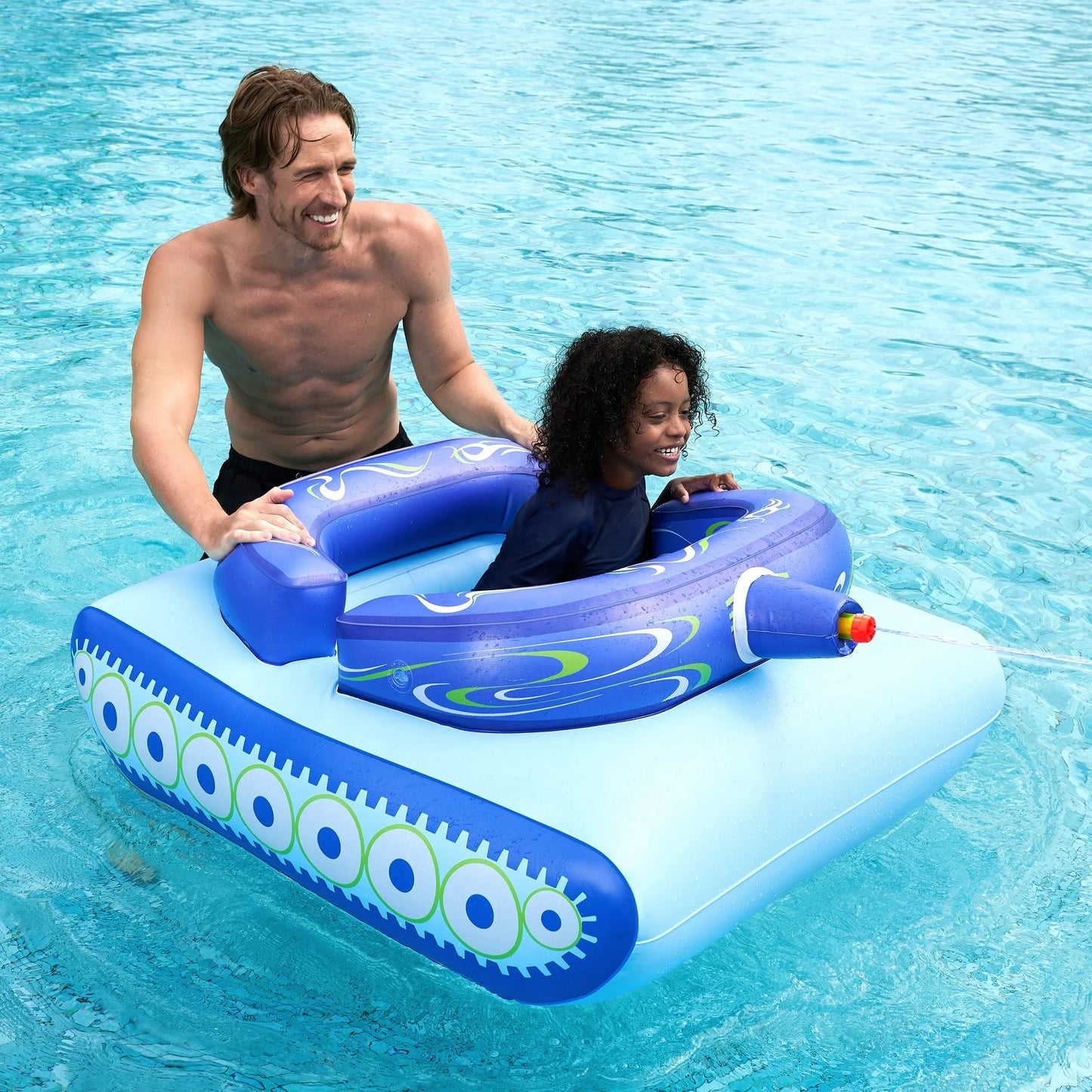 Inflatable Tank Pool Float for Kids, Ride-On Float with Water Squirt Guns, Ideal for Summer Beach & Pool Party Water Battle Games